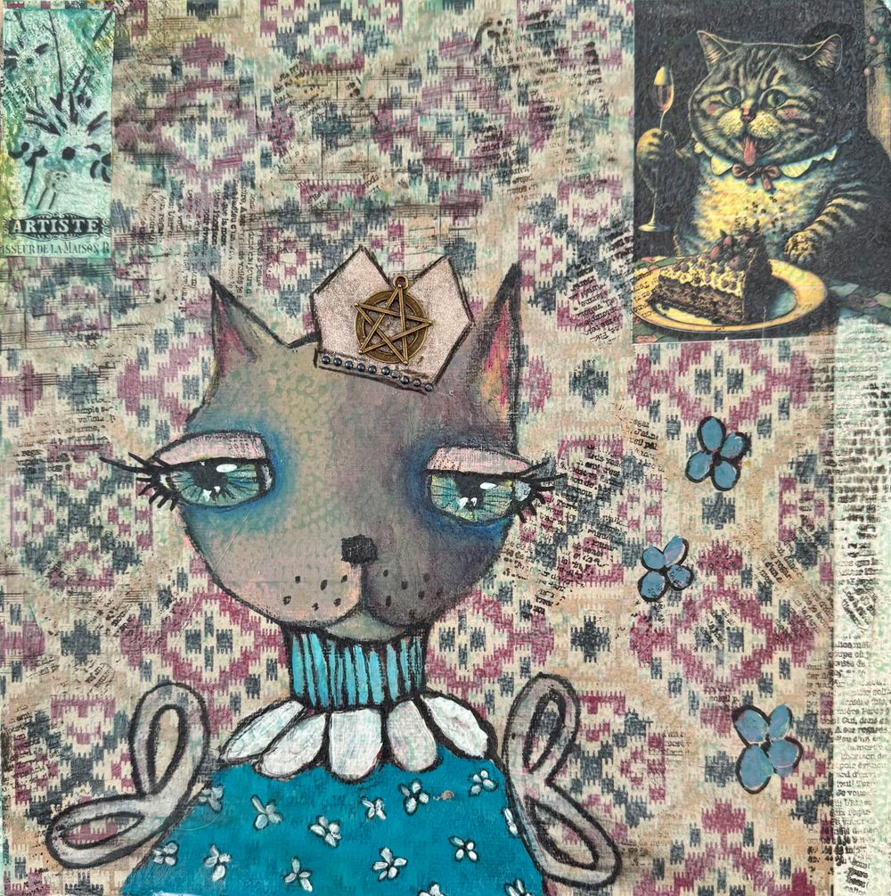 Having Cake -- 12x12" MixedMedia on Cradled Hardboard