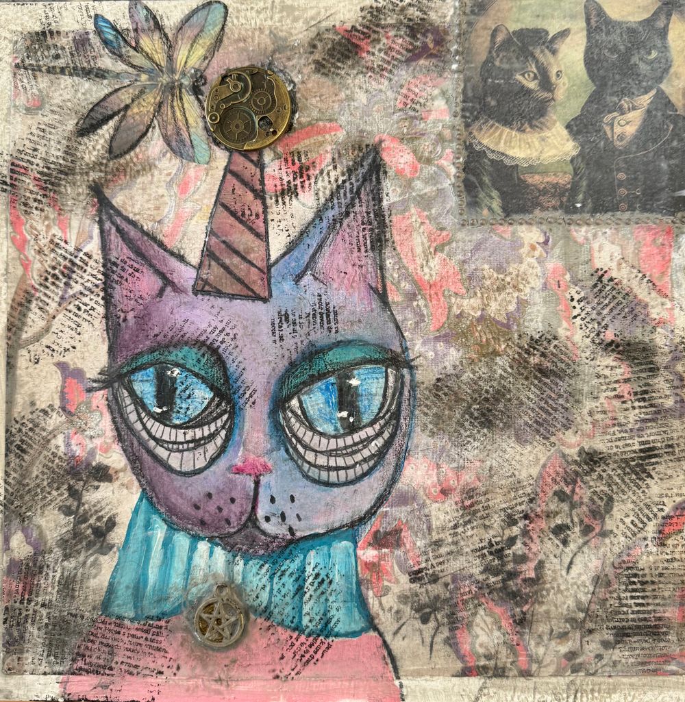 Birthday-- 12x12" MixedMedia painting on cradled hardbaord
