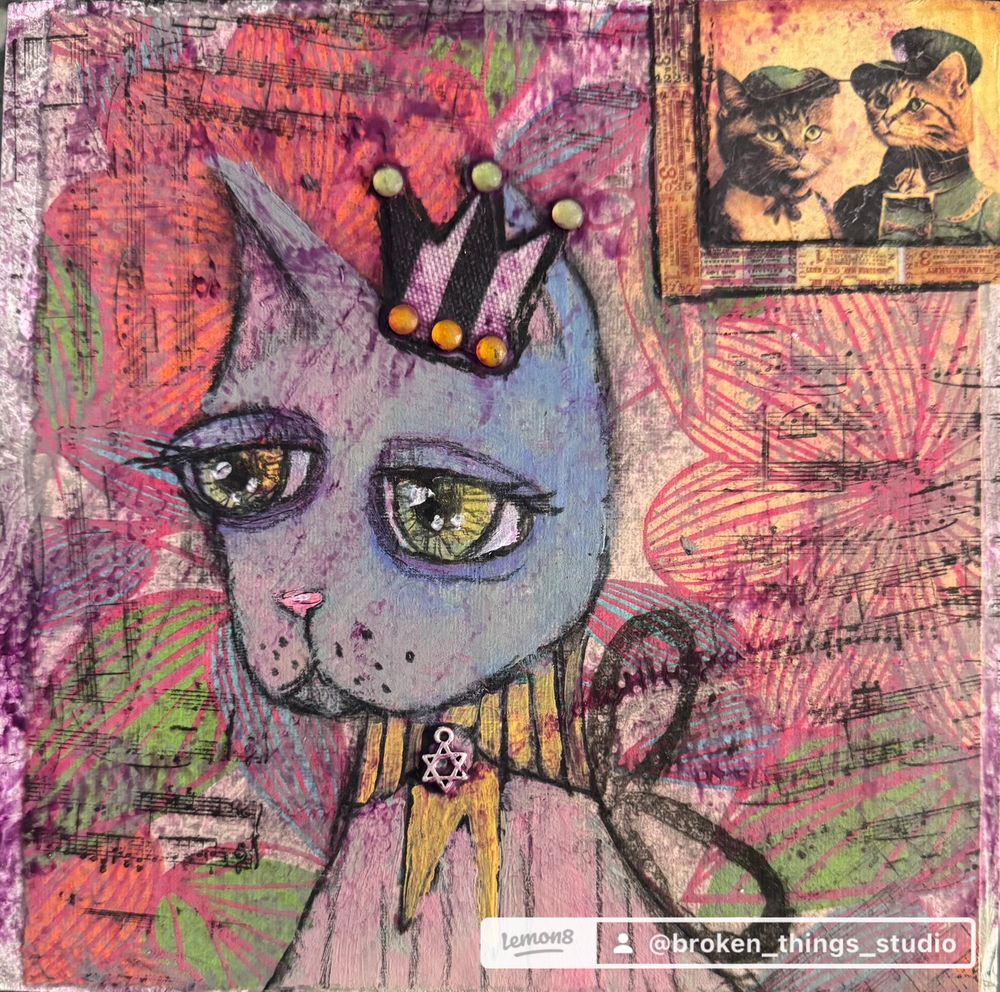 8x8" MixedMedia Cat Portrait